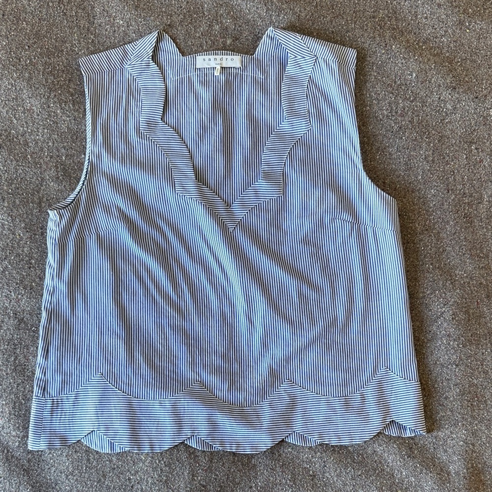 Sandro Blue and White Striped Sleeveless Top (Size 1/Small)